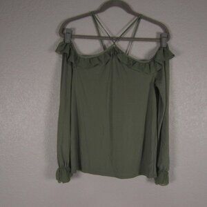 White‎ House Black Market Sexy Olive Green Off The Shoulder Blouse